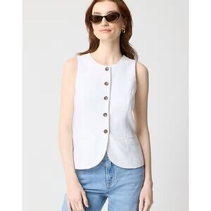 J.Crew Linen-Blend Button-Front Vest Womens 00 White Crew Neck Sleeveless Lined